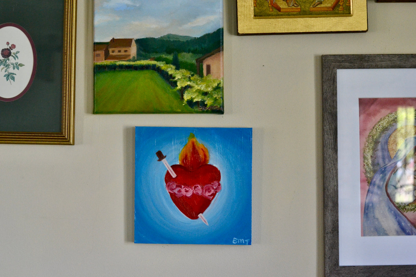 Immaculate Heart of Mary Original Oil Painting on Wood Panel