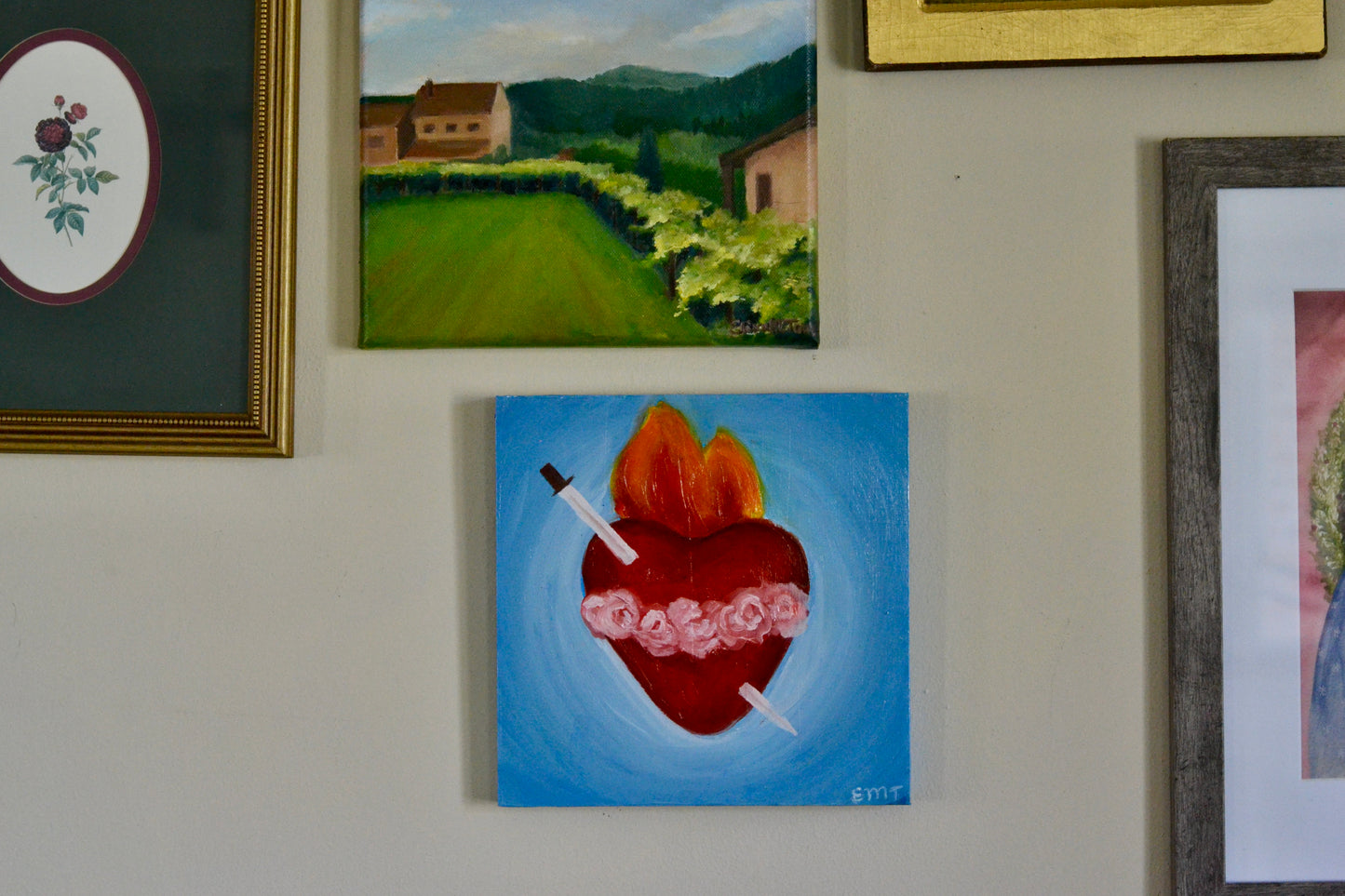 Immaculate Heart of Mary Original Oil Painting on Wood Panel